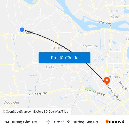 84 Đường Chợ Tre - Đan Phượng to Trường Bồi Dưỡng Cán Bộ Giáo Dục Hà Nội map