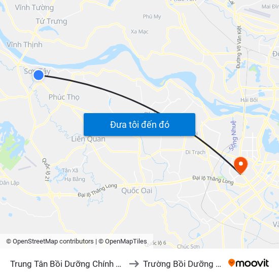 Trung Tân Bồi Dưỡng Chính Trị Sơn Tây - Đường Trưng Vương to Trường Bồi Dưỡng Cán Bộ Giáo Dục Hà Nội map