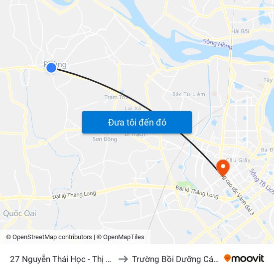 27 Nguyễn Thái Học - Thị Trấn Phùng - Đan Phượng to Trường Bồi Dưỡng Cán Bộ Giáo Dục Hà Nội map