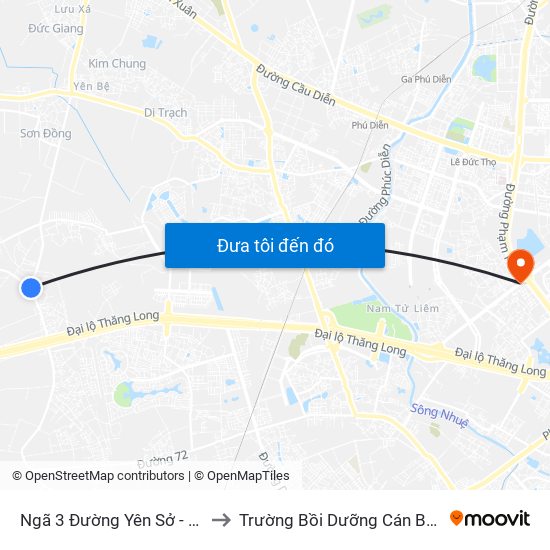 Ngã 3 Đường Yên Sở - Đê Song Phương to Trường Bồi Dưỡng Cán Bộ Giáo Dục Hà Nội map