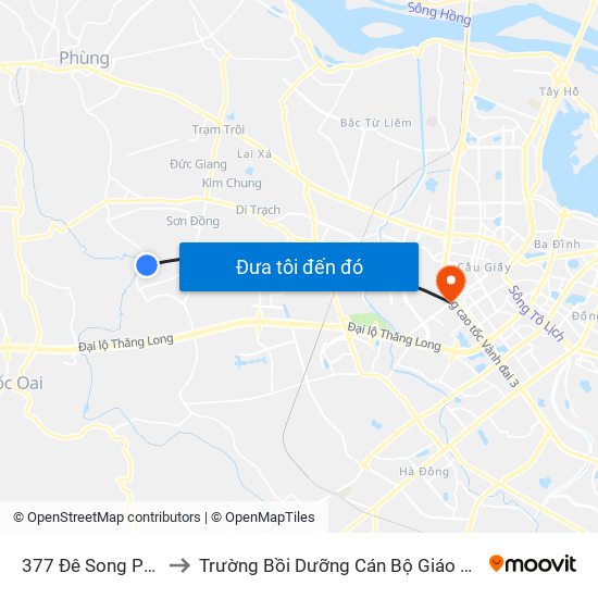 377 Đê Song Phương to Trường Bồi Dưỡng Cán Bộ Giáo Dục Hà Nội map