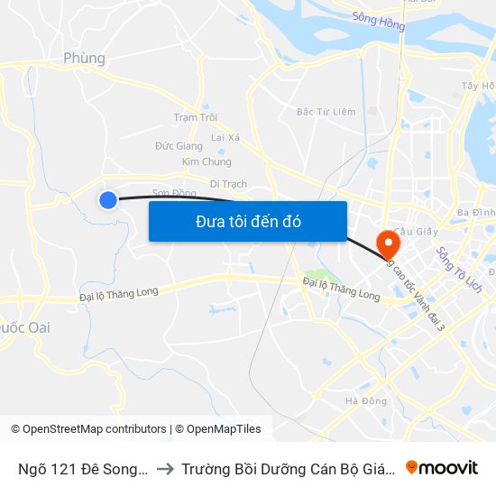 Ngõ 121 Đê Song Phương to Trường Bồi Dưỡng Cán Bộ Giáo Dục Hà Nội map