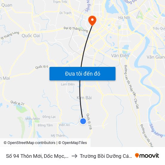 Số 94 Thôn Mới, Dốc Mọc, Cao Dương - Tỉnh Lộ 429 to Trường Bồi Dưỡng Cán Bộ Giáo Dục Hà Nội map