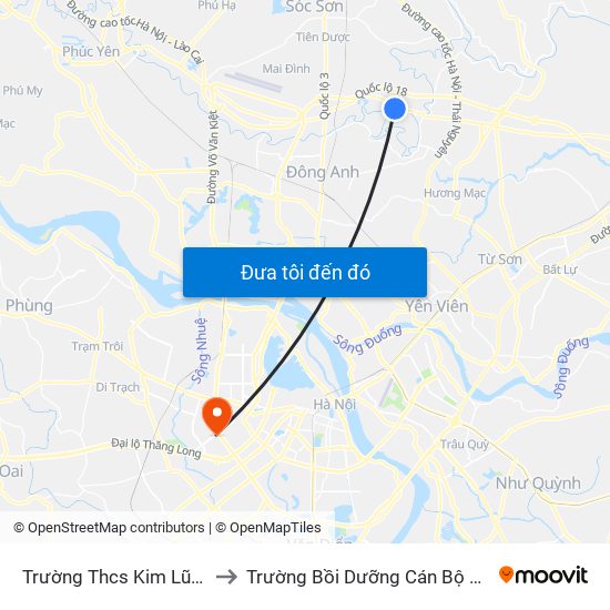 Trường Thcs Kim Lũ-Sóc Sơn-Hn to Trường Bồi Dưỡng Cán Bộ Giáo Dục Hà Nội map