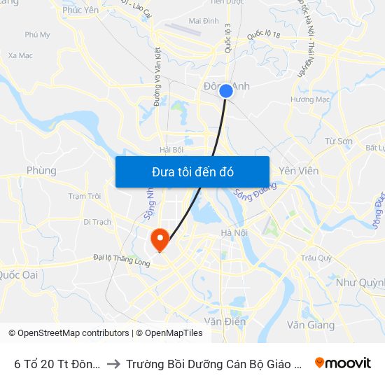 6 Tổ 20 Tt Đông Anh to Trường Bồi Dưỡng Cán Bộ Giáo Dục Hà Nội map