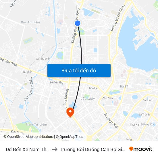 Đd Bến Xe Nam Thăng Long to Trường Bồi Dưỡng Cán Bộ Giáo Dục Hà Nội map