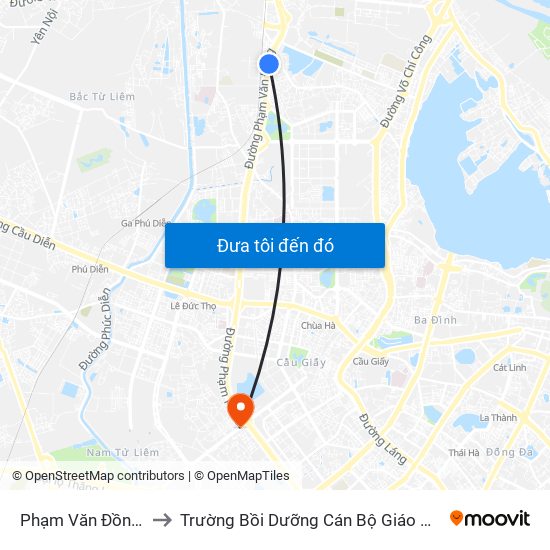 Phạm Văn Đồng 189 to Trường Bồi Dưỡng Cán Bộ Giáo Dục Hà Nội map