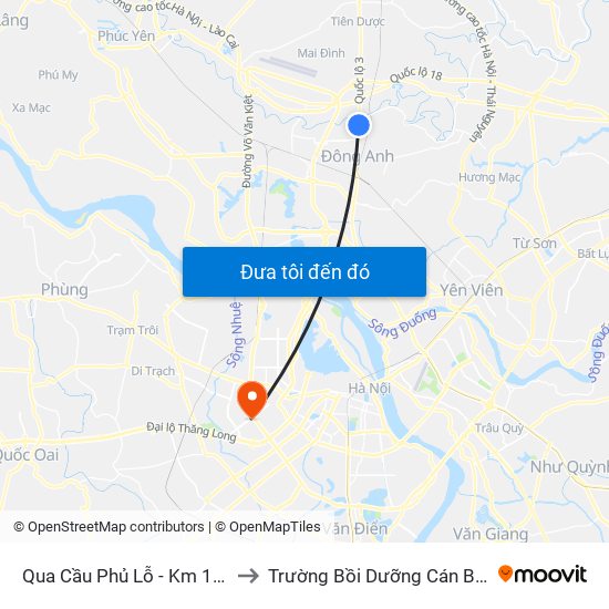 Qua Cầu Phủ Lỗ - Km 16+890 Quốc Lộ 3 to Trường Bồi Dưỡng Cán Bộ Giáo Dục Hà Nội map