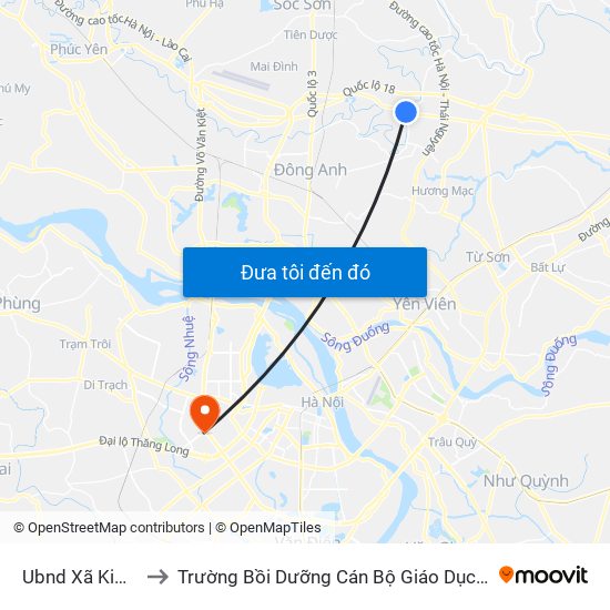 Ubnd Xã Kim Lũ to Trường Bồi Dưỡng Cán Bộ Giáo Dục Hà Nội map