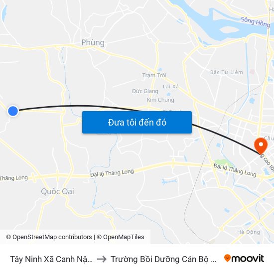 Tây Ninh Xã Canh Nậu (Chiều Về) to Trường Bồi Dưỡng Cán Bộ Giáo Dục Hà Nội map