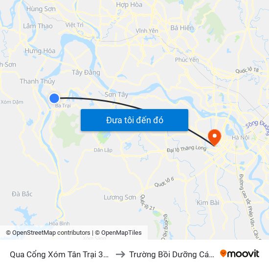 Qua Cổng Xóm Tân Trại 30m, Thôn 2, Ba Trại, Ba Vì to Trường Bồi Dưỡng Cán Bộ Giáo Dục Hà Nội map