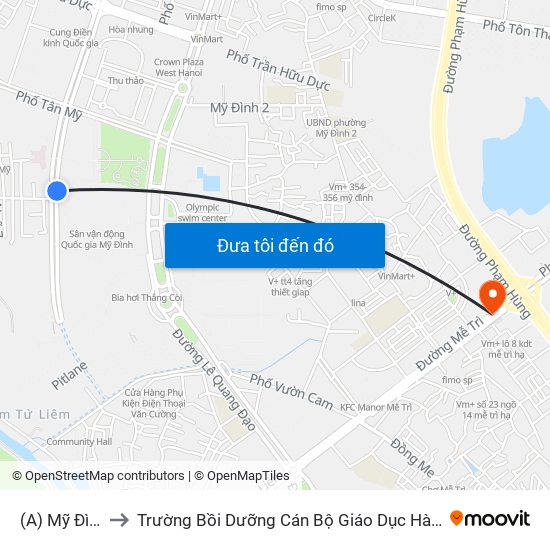 (A) Mỹ Đình to Trường Bồi Dưỡng Cán Bộ Giáo Dục Hà Nội map