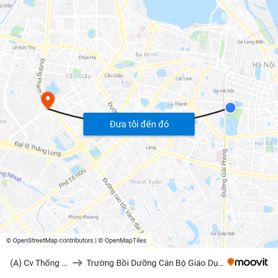 (A) Cv Thống Nhất to Trường Bồi Dưỡng Cán Bộ Giáo Dục Hà Nội map