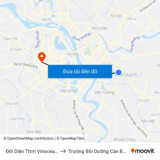 Đối Diện Tttm Vinocean Park Gia Lâm to Trường Bồi Dưỡng Cán Bộ Giáo Dục Hà Nội map