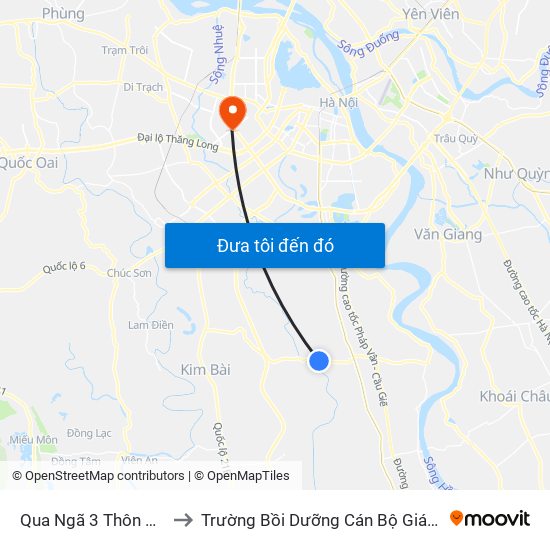 Qua Ngã 3 Thôn Thụy Ứng to Trường Bồi Dưỡng Cán Bộ Giáo Dục Hà Nội map