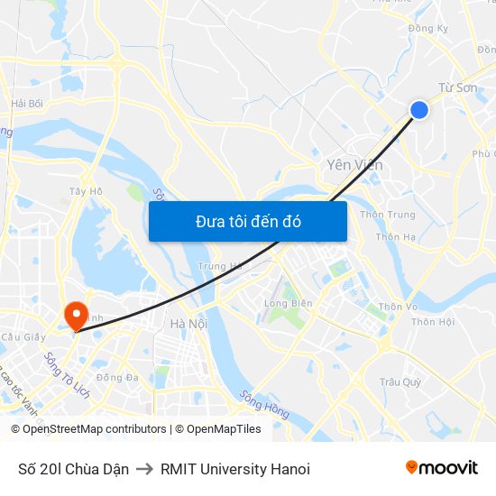 Số 20l Chùa Dận to RMIT University Hanoi map