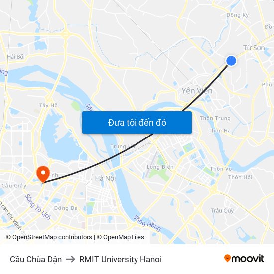 Cầu Chùa Dận to RMIT University Hanoi map