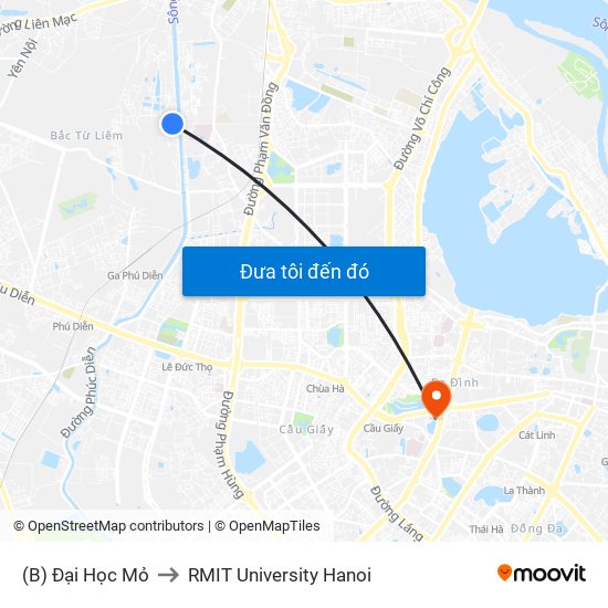 (B) Đại Học Mỏ to RMIT University Hanoi map