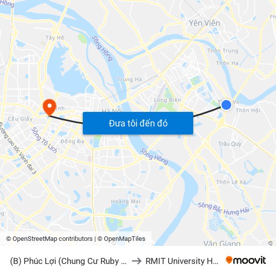 (B) Phúc Lợi (Chung Cư Ruby City) to RMIT University Hanoi map