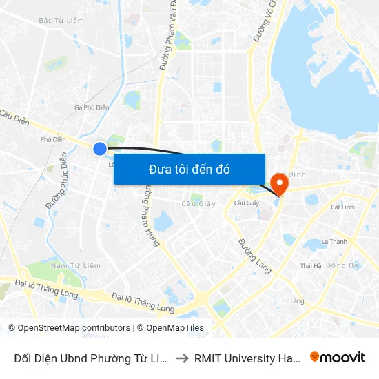 Đối Diện Ubnd Phường Từ Liêm to RMIT University Hanoi map