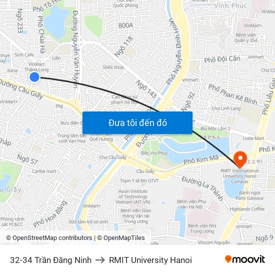 32-34 Trần Đăng Ninh to RMIT University Hanoi map