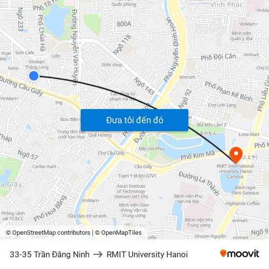 33-35 Trần Đăng Ninh to RMIT University Hanoi map