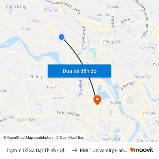 Trạm Y Tế Xã Đại Thịnh - Ql23 to RMIT University Hanoi map