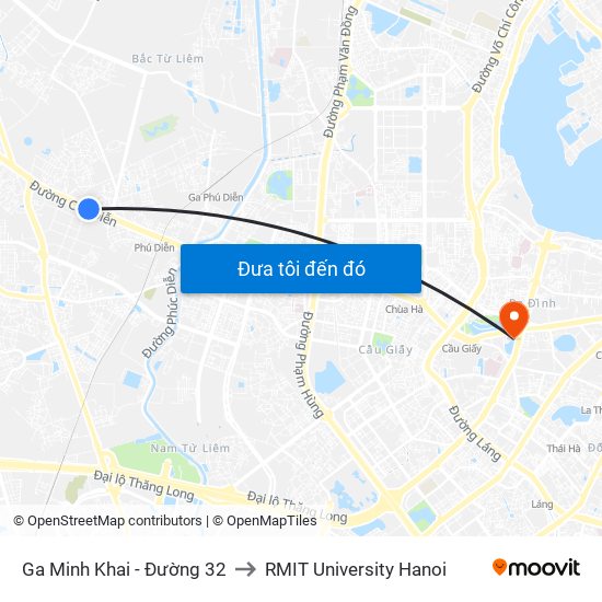 Ga Minh Khai - Đường 32 to RMIT University Hanoi map