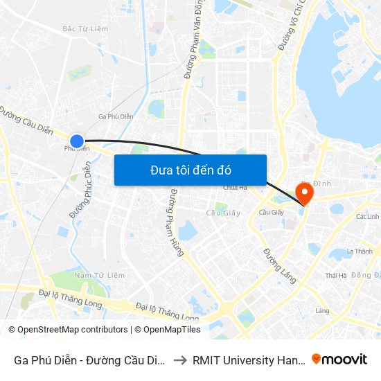 Ga Phú Diễn - Đường Cầu Diễn to RMIT University Hanoi map