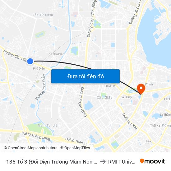 135 Tổ 3 (Đối Diện Trường Mầm Non Sao Mai - Kiều Mai) - Đường 32 to RMIT University Hanoi map