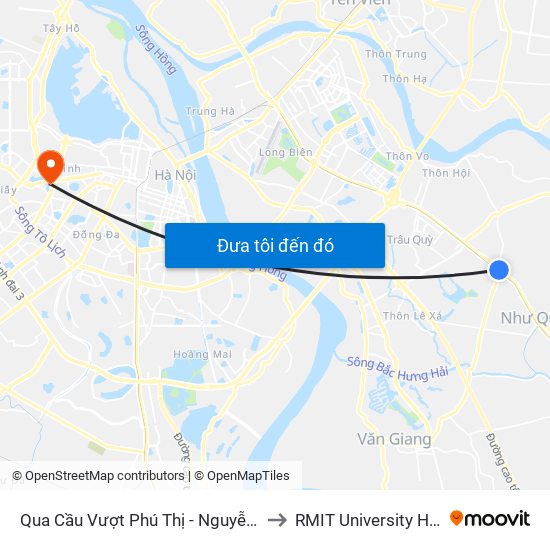 Qua Cầu Vượt Phú Thị - Nguyễn Bình to RMIT University Hanoi map