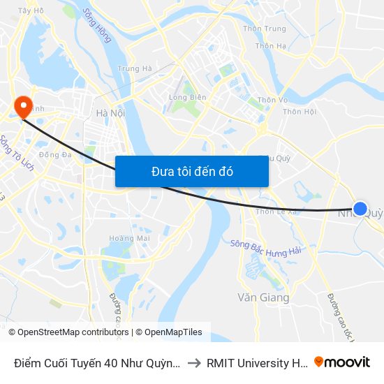 Điểm Cuối Tuyến 40 Như Quỳnh - Ql5 to RMIT University Hanoi map