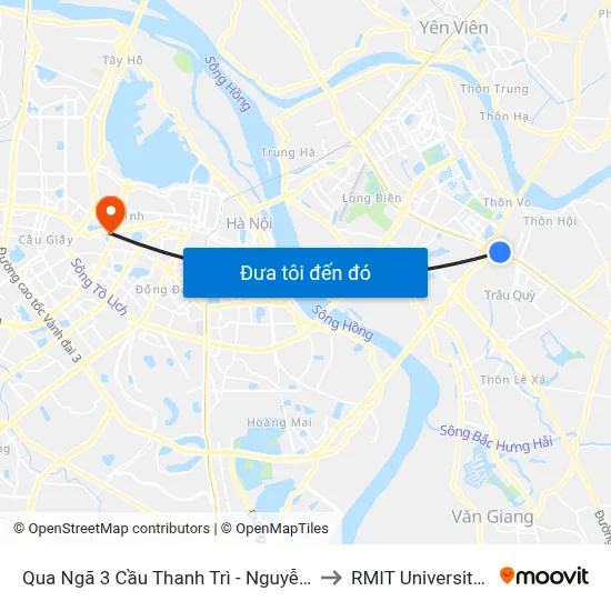 Qua Ngã 3 Cầu Thanh Trì - Nguyễn Đức Thuận to RMIT University Hanoi map
