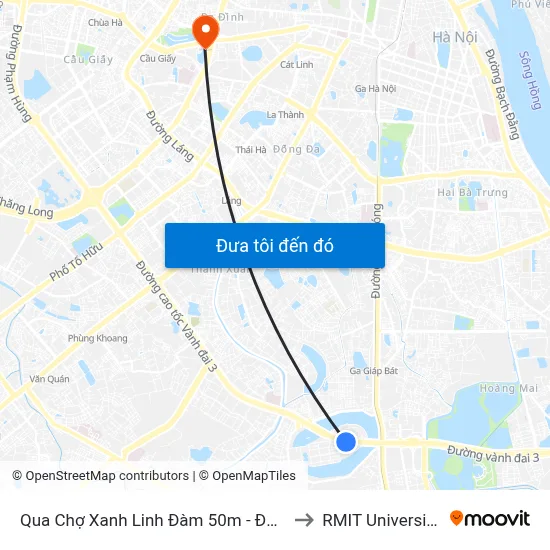 Qua Chợ Xanh Linh Đàm 50m - Đường Hoàng Liệt to RMIT University Hanoi map