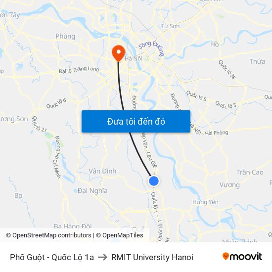 Phố Guột - Quốc Lộ 1a to RMIT University Hanoi map