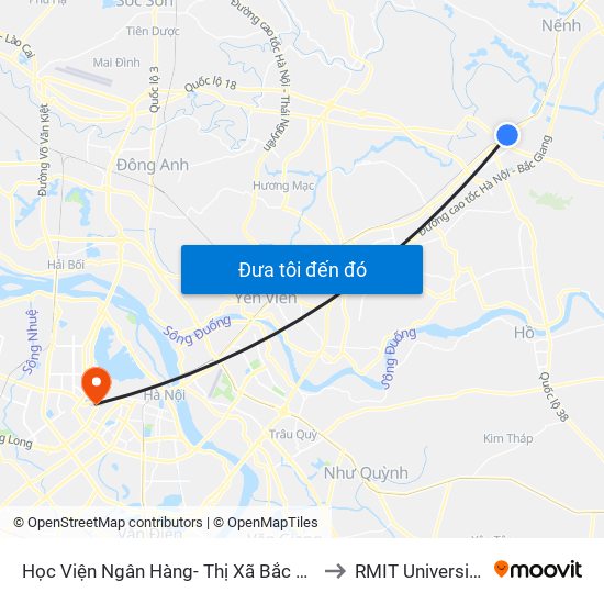 Học Viện Ngân Hàng- Thị Xã Bắc Ninh - Quốc Lộ 1 to RMIT University Hanoi map