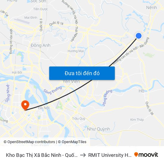 Kho Bạc Thị Xã Bắc Ninh - Quốc Lộ 1 to RMIT University Hanoi map