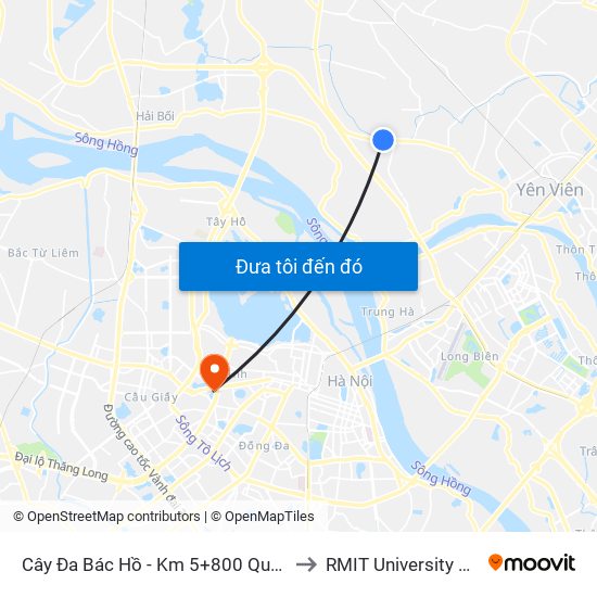 Cây Đa Bác Hồ - Km 5+800 Quốc Lộ 3 to RMIT University Hanoi map