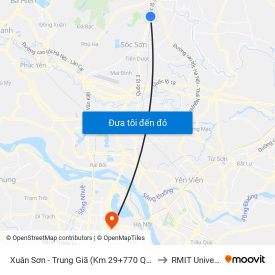 Xuân Sơn - Trung Giã (Km 29+770 Quốc Lộ 3) Cột Điện Hk3/20c to RMIT University Hanoi map