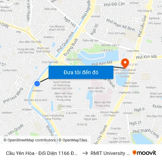 Cầu Yên Hòa - Đối Diện 1166 Đường Láng to RMIT University Hanoi map