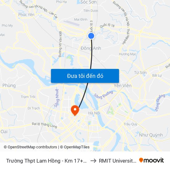 Trường Thpt Lam Hồng - Km 17+750 Quốc Lộ 3 to RMIT University Hanoi map
