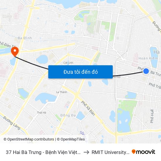37 Hai Bà Trưng - Bệnh Viện Việt Nam Cu Ba to RMIT University Hanoi map
