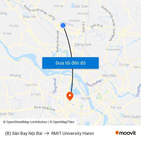 (B) Sân Bay Nội Bài to RMIT University Hanoi map