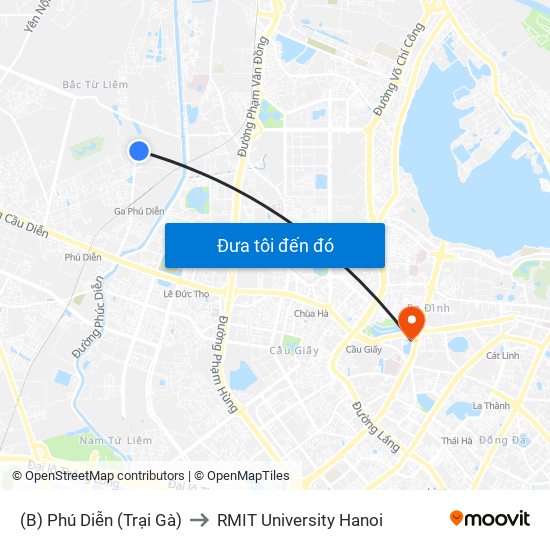 (B) Phú Diễn (Trại Gà) to RMIT University Hanoi map