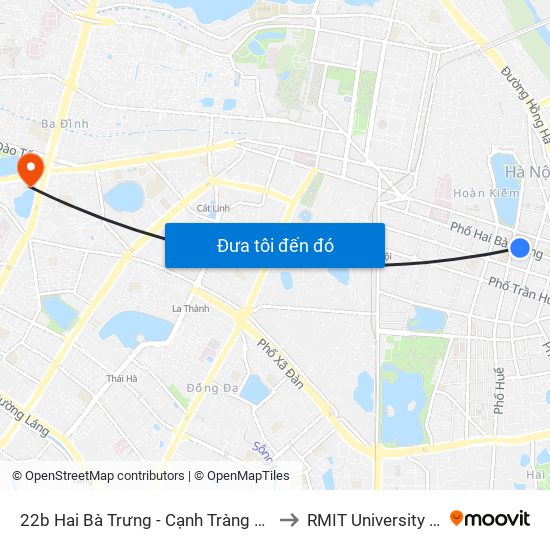 22b Hai Bà Trưng - Cạnh Tràng Tiền Plaza to RMIT University Hanoi map