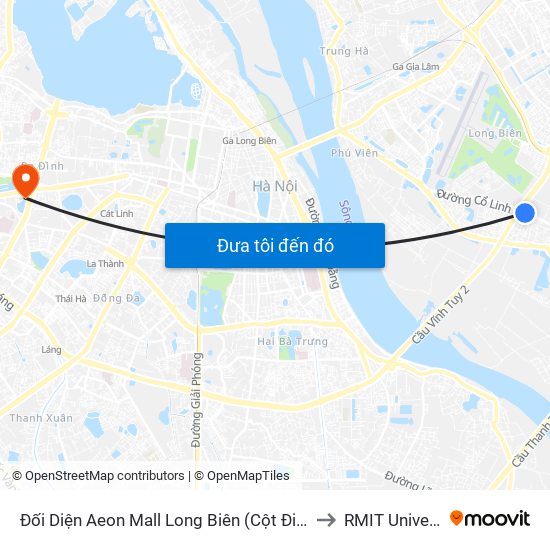 Đối Diện Aeon Mall Long Biên (Cột Điện T4a/2a-B Đường Cổ Linh) to RMIT University Hanoi map