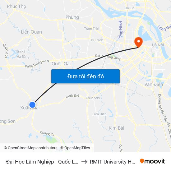 Đại Học Lâm Nghiệp - Quốc Lộ 21 to RMIT University Hanoi map