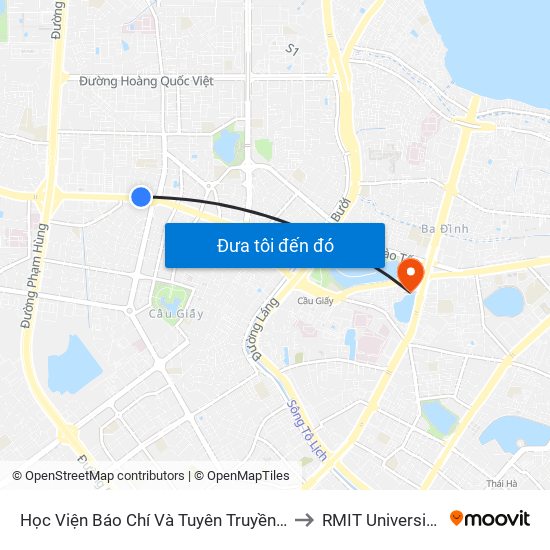 Học Viện Báo Chí Và Tuyên Truyền - 36 Xuân Thủy to RMIT University Hanoi map