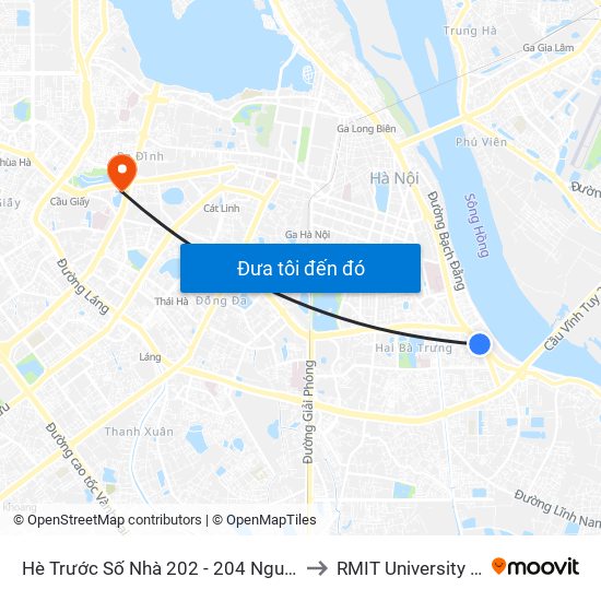 Hè Trước Số Nhà 202 - 204 Nguyễn Khoái to RMIT University Hanoi map