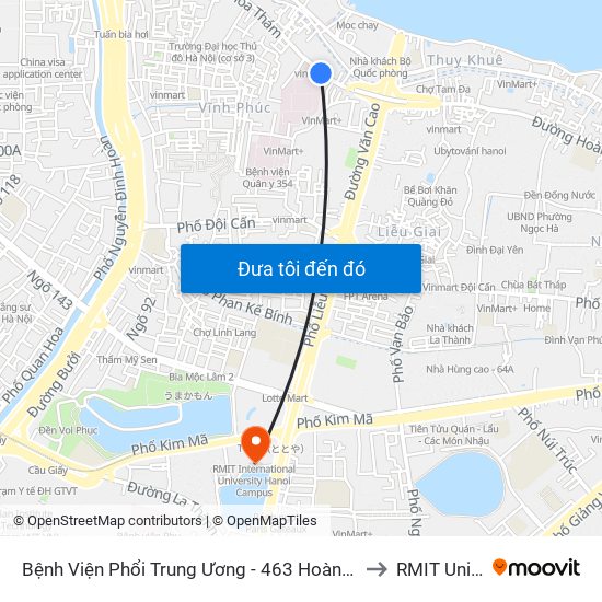 Bệnh Viện Phổi Trung Ương - 463 Hoàng Hoa Thám (Đối Diện 410 Hoàng Hoa Thám) to RMIT University Hanoi map